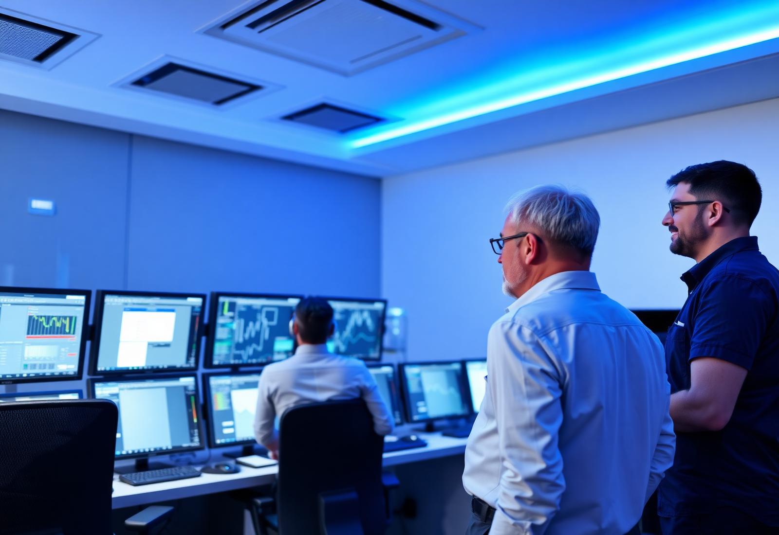 Equipo de ingeniería en sala de control